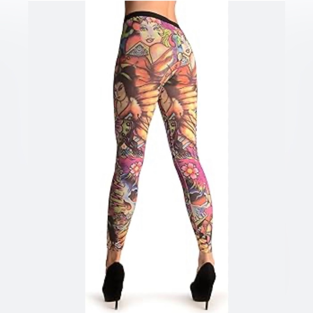 New, A Girl with Flowers Tattoo - Leggings Multicoloured One Size - Picture 2 of 5